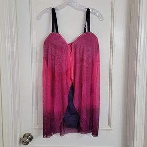 Lauren Ralph Lauren Ombré Palm Flyaway One Piece Swimsuit Womens Plus 18W Pink